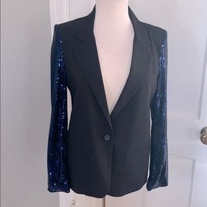 Black Blazer with Sparkle cobalt Blue sleeves M